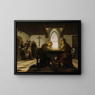 Péter Zrínyi and Kristóf Frangepán in prison at Wiener Neustadt - Viktor Madarász — framed artwork on a wall