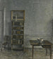 Interior painting with a table, bookshelf, and Windsor chair: 25 Strandgade - Vilhelm Hammershøi — artwork view