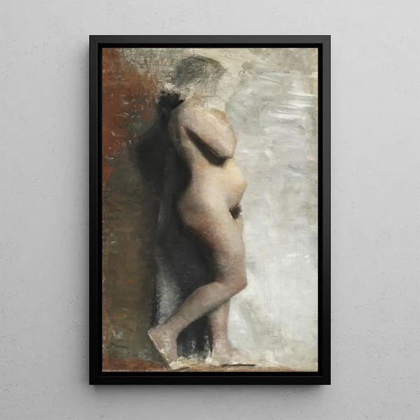 Young female model standing, profile to the right - Vilhelm Hammershøi — framed artwork on a wall