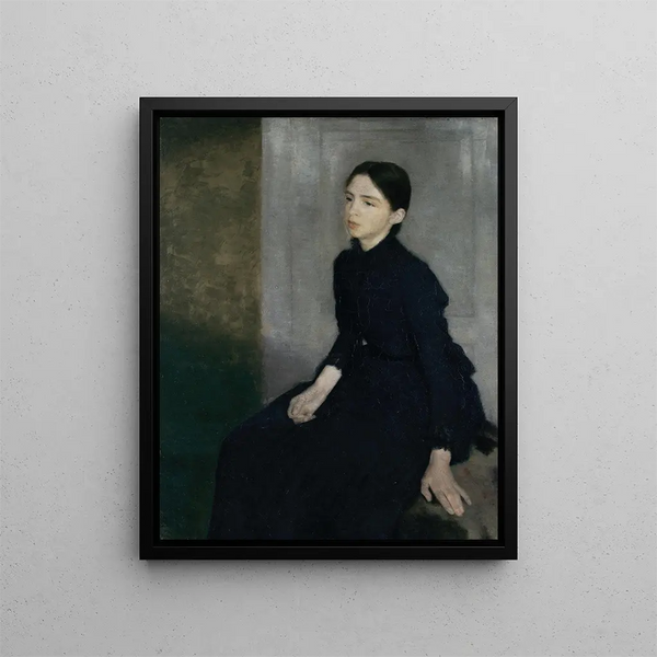Portrait Painting of a Young Woman: The Artist's Sister Anna Hammershøi - Vilhelm Hammershøi — framed artwork on a wall