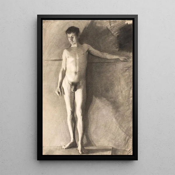 a standing male model - Vilhelm Hammershøi — framed artwork on a wall