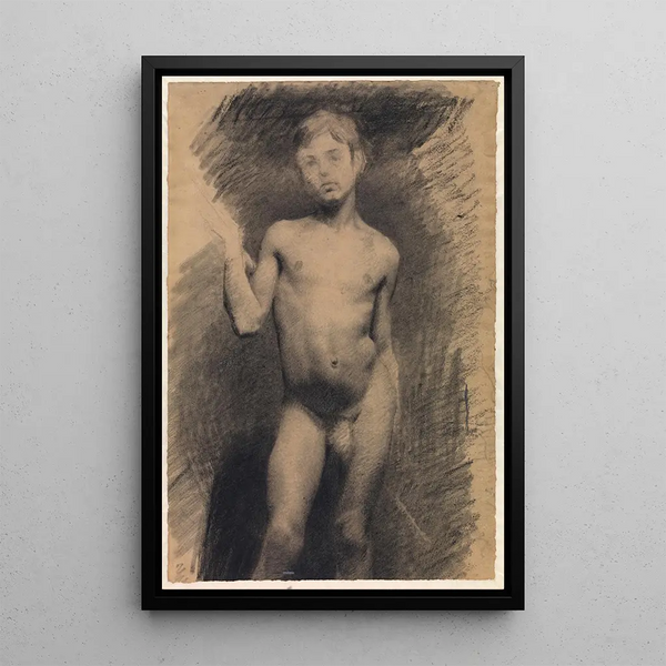 Young nude boy, model study - Vilhelm Hammershøi — framed artwork on a wall