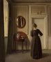 Interior painting of a room with an oval mirror - Vilhelm Hammershøi — artwork view