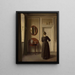 Interior painting of a room with an oval mirror - Vilhelm Hammershøi — framed artwork on a wall