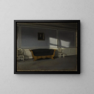 Light of the Sun in the Living Room III - Vilhelm Hammershøi — framed artwork on a wall