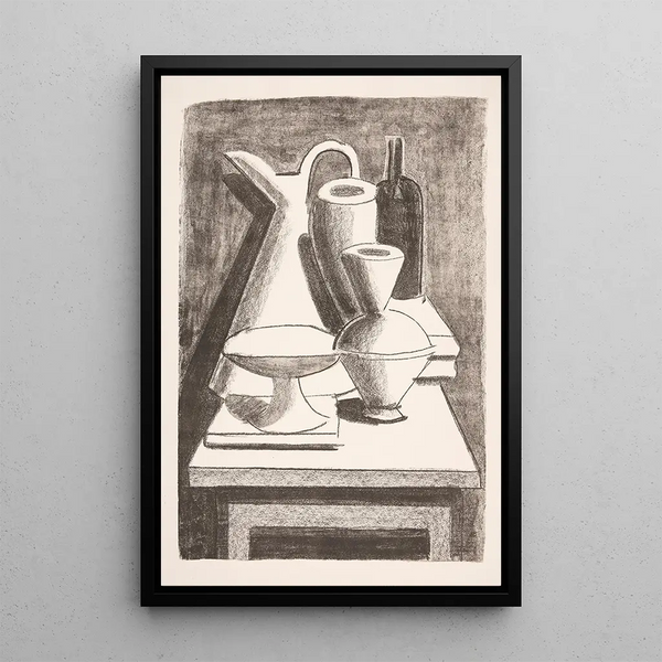 Still life with jug, bottle, etc. - Vilhelm Lundstrøm — framed artwork on a wall