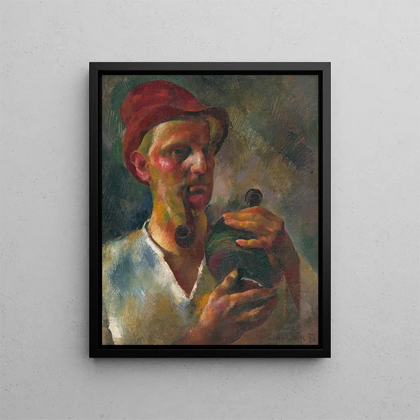 Self-portrait Painting - Vilmos Aba-Novák — framed artwork on a wall