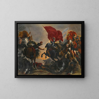 Scene of cavalry battle - Vincent Adriaenssen Leckerbetien — framed artwork on a wall