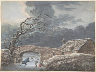 Winter landscape painting with skaters on a frozen canal - Vincent Jansz van der Vinne — artwork view