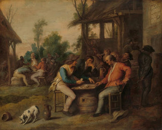 Two men arguing over cards in front of a country inn - Vincent Mal II — artwork view
