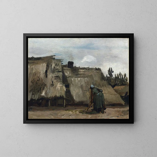 a peasant digging in front of her cottage - Vincent van Gogh — framed artwork on a wall