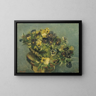 Basket of Pansies on a Small Table - Vincent van Gogh — framed artwork on a wall