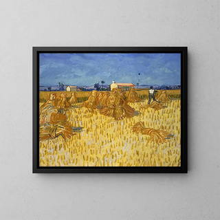 Harvest of Corn in Provence - Vincent van Gogh — framed artwork on a wall