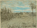 Cottages with a woman working in the middle of the landscape - Vincent van Gogh — artwork view