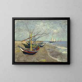 Fishing boats on the beach at Les Saintes-Maries-de-la-Mer - Vincent van Gogh — framed artwork on a wall