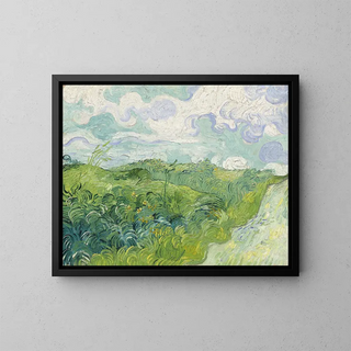 Green Wheat Fields at Auvers - Vincent van Gogh — framed artwork on a wall