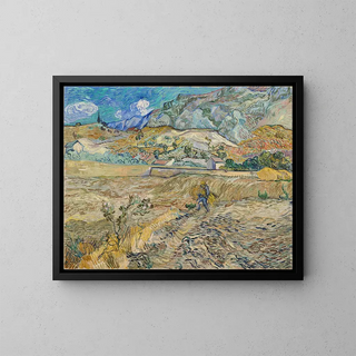 Landscape at Saint-Rémy Enclosed field with peasant - Vincent van Gogh — framed artwork on a wall
