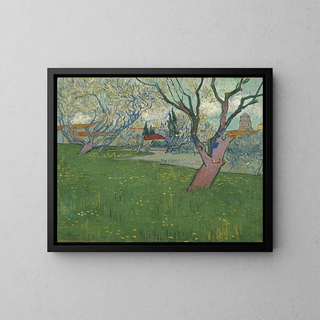 Orchard in Bloom, view of Arles - Vincent van Gogh — framed artwork on a wall