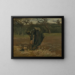 a peasant woman digging potatoes - Vincent van Gogh — framed artwork on a wall