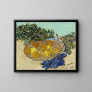 Still life with oranges and lemons with blue gloves - Vincent van Gogh — framed artwork on a wall