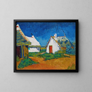 Three white cottages at Saintes-Maries - Vincent van Gogh — framed artwork on a wall