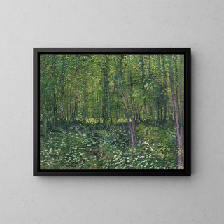 Trees and Underbrush - Vincent van Gogh — framed artwork on a wall