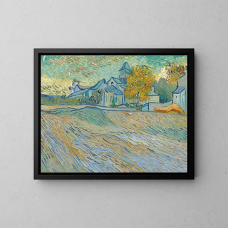 View of the asylum and the Saint-Paul de Mausole chapel in Saint-Rémy - Vincent van Gogh — framed artwork on a wall