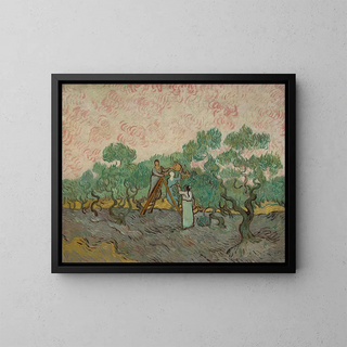 Women Picking Olives - Vincent van Gogh — framed artwork on a wall