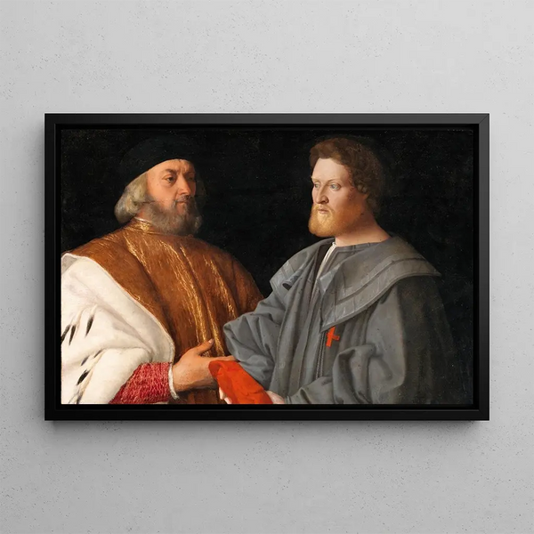 Giorgio Cornaro 1452-1527 and his son Francesco Cornaro 1478-1543 - Vincenzo Catena — framed artwork on a wall