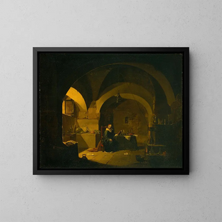A chemist in his laboratory - Vincenzo Giovannini — framed artwork on a wall