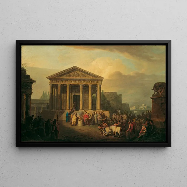 Sacrifice devant un temple romain - Vinzenz Fischer — framed artwork on a wall