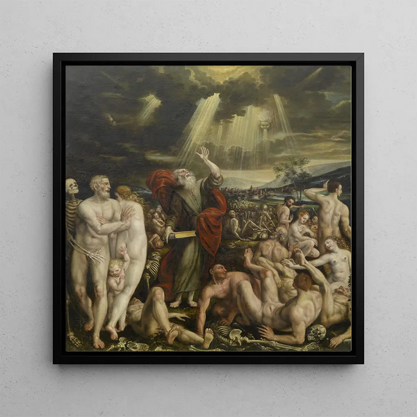 Vision of the Prophet Ezekiel - Quentin Massys — framed artwork on a wall