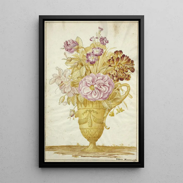 Bouquet of flowers in an antique vase - Vittoria Munarini — framed artwork on a wall