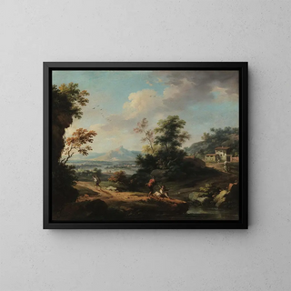 Landscape with Figures - Vittorio Amedeo Cignaroli — framed artwork on a wall