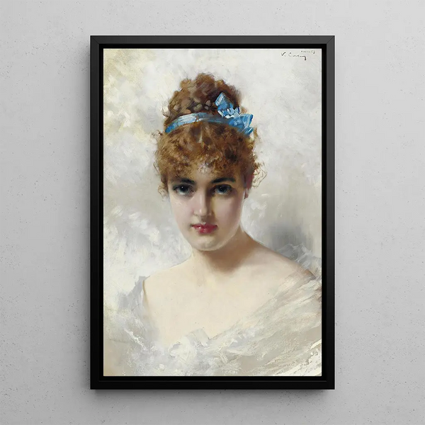 Portrait of a Young Woman in White - Vittorio Matteo Corcos — framed artwork on a wall