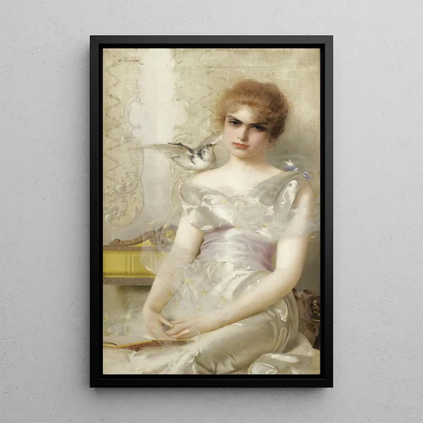 Portrait of a young woman - Vittorio Matteo Corcos — framed artwork on a wall