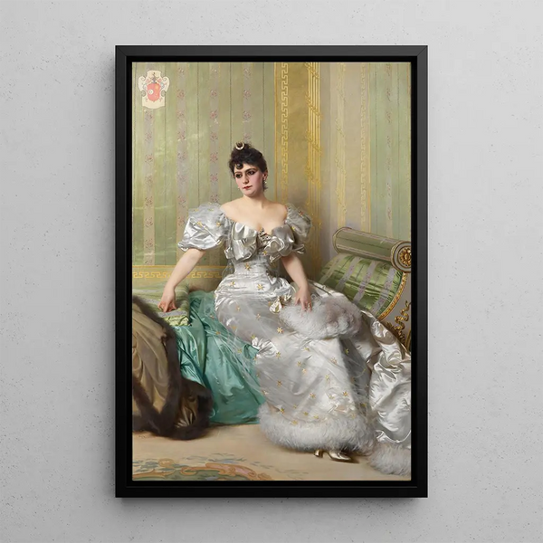 Portrait of Corinna Salmon - Vittorio Matteo Corcos — framed artwork on a wall