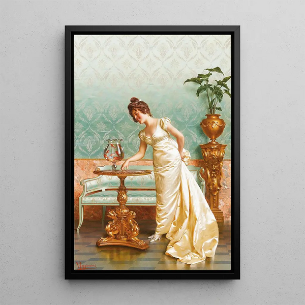 Admirant le poisson rouge - Vittorio Reggianini — framed artwork on a wall