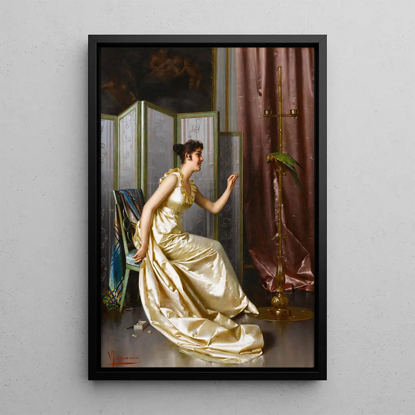 Nourrir le perroquet - Vittorio Reggianini — framed artwork on a wall