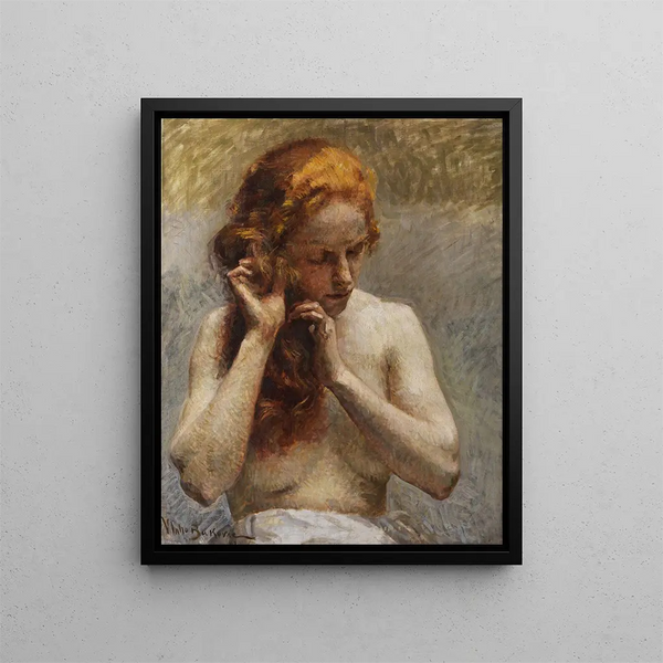 Woman semi-nude - Vlaho Bukovac — framed artwork on a wall