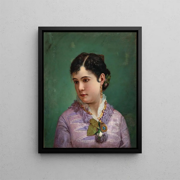 Portrait painting of Julia Dunphy Piercy - Vlaho Bukovac — framed artwork on a wall