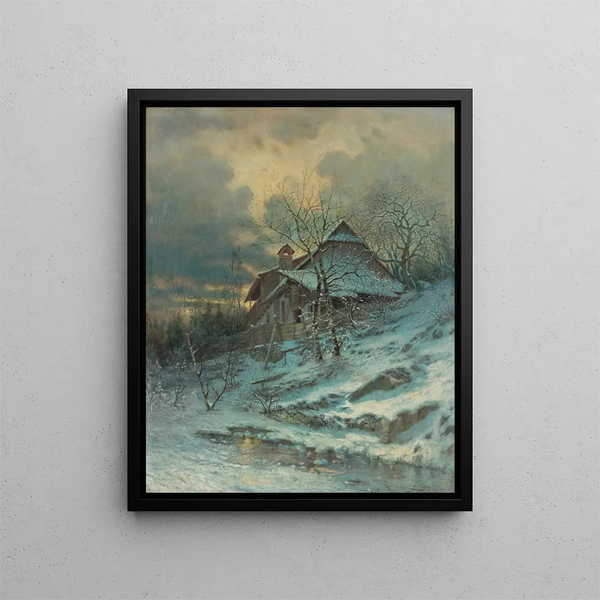 Winter motif painting - Vojtech Angyal — framed artwork on a wall