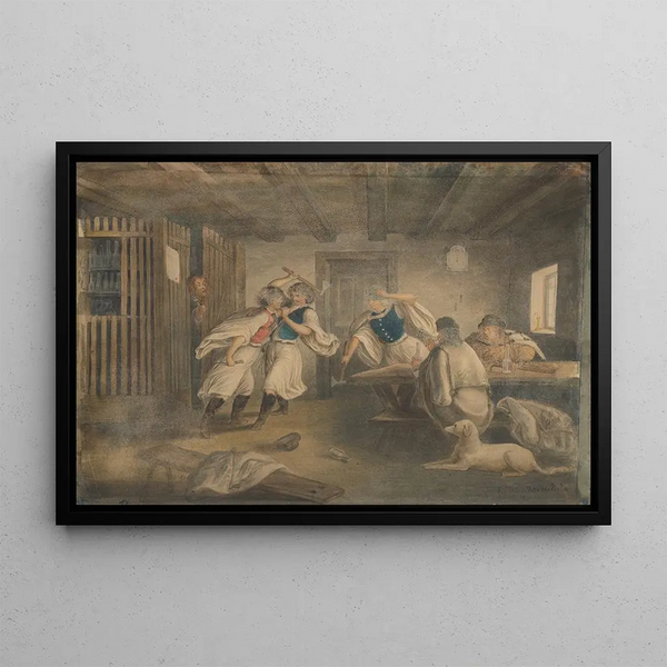 Une rixe dans une auberge - Vojtech Klimkovič — framed artwork on a wall