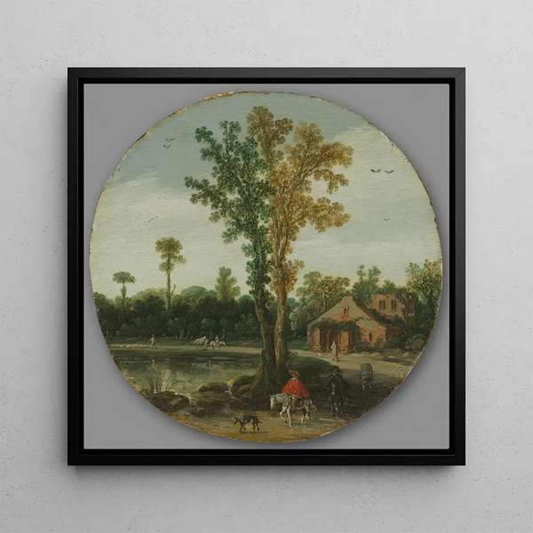 Travelers by a Lake - Esaias van de Velde — framed artwork on a wall