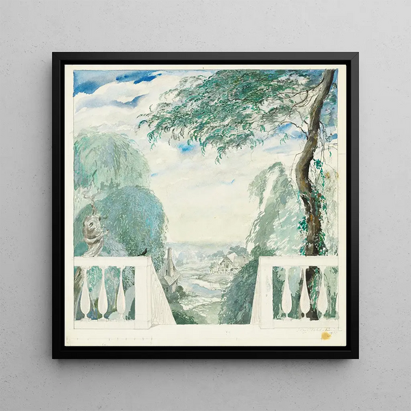 View of a village from a terrace - Sergey Chekhonin — framed artwork on a wall