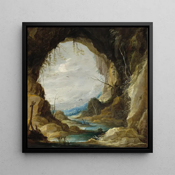 View of a Cave - David Teniers the Younger — framed artwork on a wall