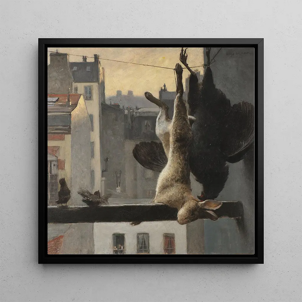 View of the city with still life - Hugo Salmson — framed artwork on a wall