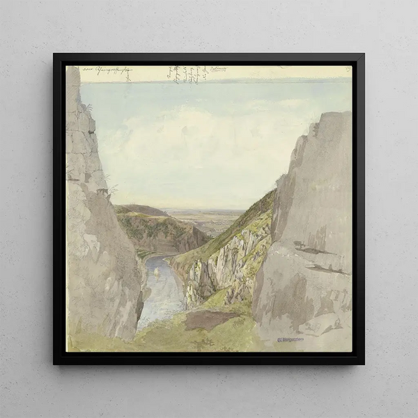 View of Rheingrafenstein in the Nahe Valley - Carl Morgenstern — framed artwork on a wall