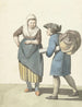 A Fabric Seller Negotiating with a Woman by W. Barthautz — drawing view