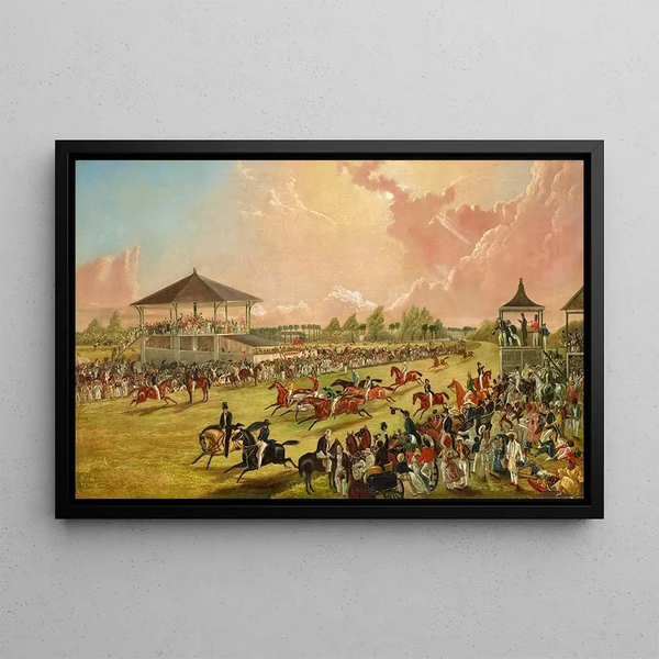A racing gathering in Jacksonville, Alabama - W. S. Hedges — framed artwork on a wall